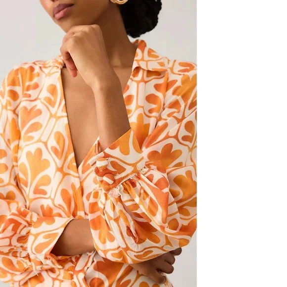 Anthropologie Maeve Printed Wrap Shirt Dress size 10 new with tag orange color - Picture 3 of 4